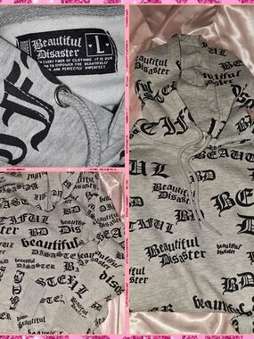 Beautiful Disaster NEW Grey Logo Allover Print Hoodie